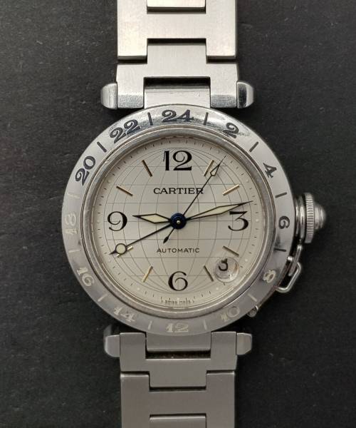 Cartier Pasha Gmt 2377 35mm Good Condition Stahl Steel 194Clfeb2