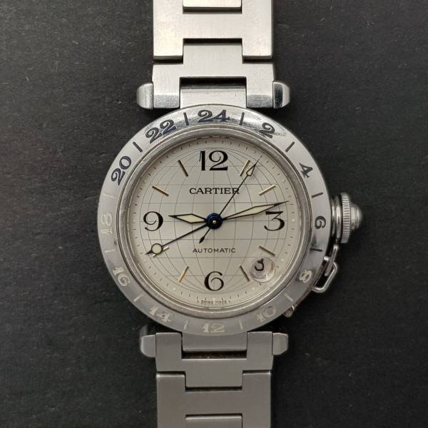 Cartier Pasha Gmt 2377 35mm Good Condition Stahl Steel 194Clfeb2