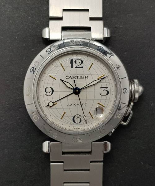Cartier Pasha Gmt 2377 35mm Good Condition Stahl Steel 195Clfeb2