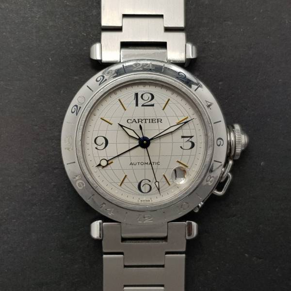 Cartier Pasha Gmt 2377 35mm Good Condition Stahl Steel 195Clfeb2