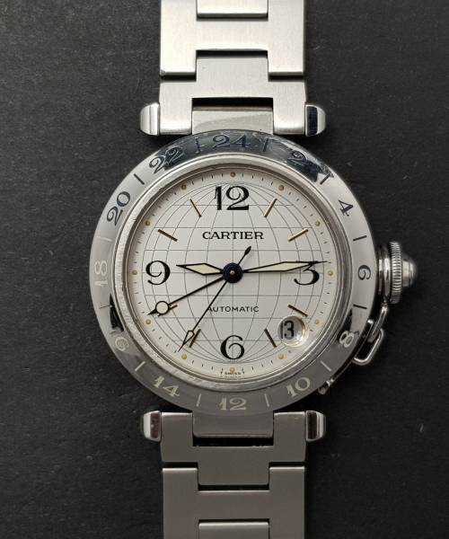 Cartier Pasha Gmt 2377 35mm Good Condition Stahl Steel 197Clfeb2