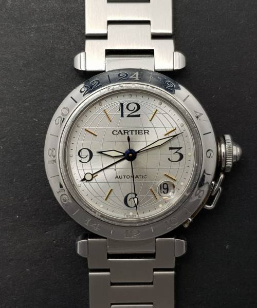 Cartier Pasha Gmt 2377 35mm Good Condition Stahl Steel 204Clfeb2
