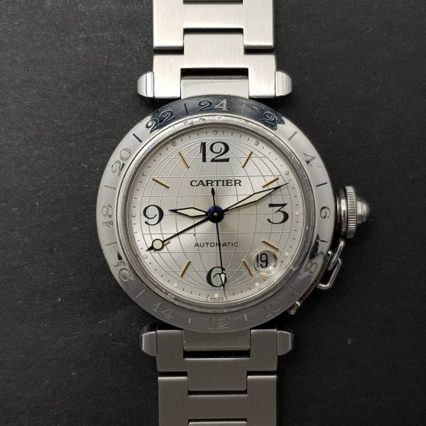Cartier Pasha Gmt 2377 35mm Good Condition Stahl Steel 204Clfeb2
