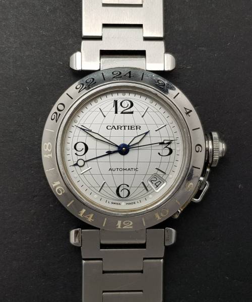 Cartier Pasha Gmt 2377 35mm Good Condition Stahl Steel 205Clfeb2