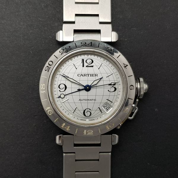 Cartier Pasha Gmt 2377 35mm Good Condition Stahl Steel 205Clfeb2