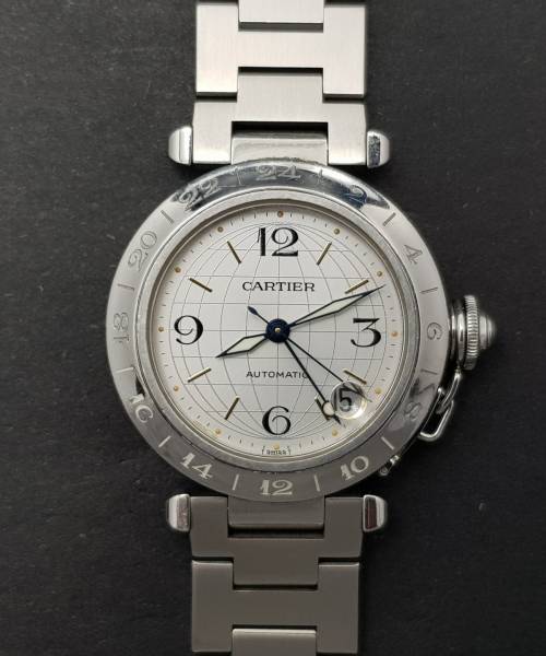 Cartier Pasha Gmt 2377 35mm Good Condition Stahl Steel 207Clfeb2