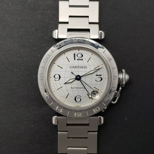 Cartier Pasha Gmt 2377 35mm Good Condition Stahl Steel 207Clfeb2