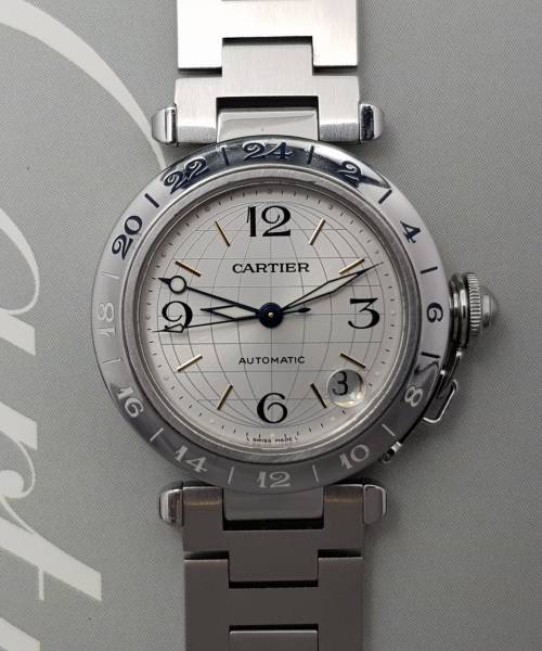 Cartier Pasha Gmt 2377 35mm With paper Very Good Condition Stahl Steel 52CLApri