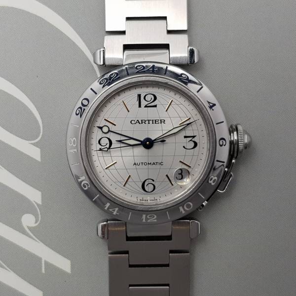 Cartier Pasha Gmt 2377 35mm With paper Very Good Condition Stahl Steel 52CLApri