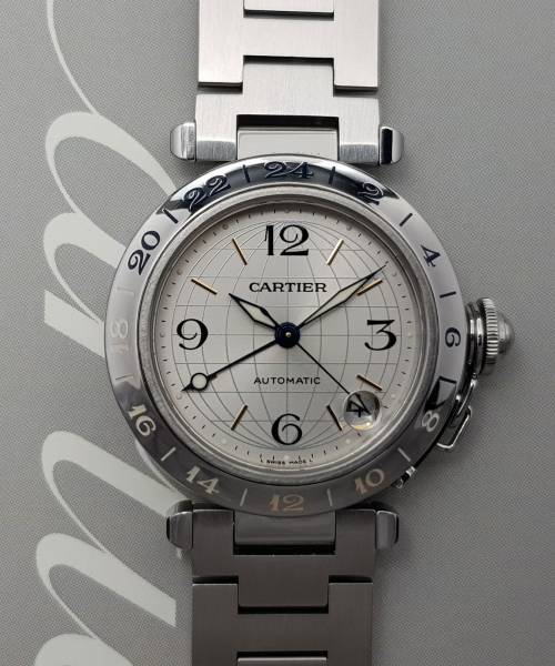 Cartier Pasha Gmt 2377 35mm With paper Very Good Condition Stahl Steel 62CLApri