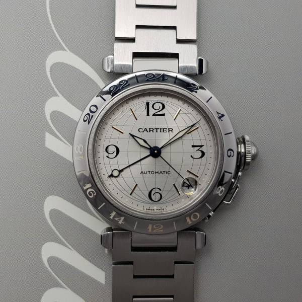 Cartier Pasha Gmt 2377 35mm With paper Very Good Condition Stahl Steel 62CLApri