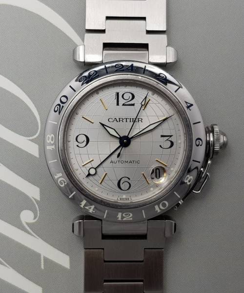 Cartier Pasha Gmt 2377 35mm With paper Very Good Condition Stahl Steel 66CLApri