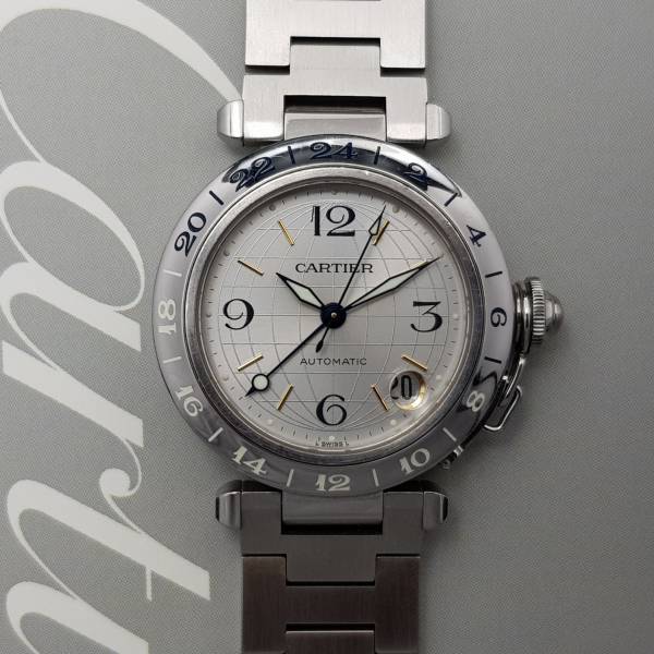 Cartier Pasha Gmt 2377 35mm With paper Very Good Condition Stahl Steel 66CLApri