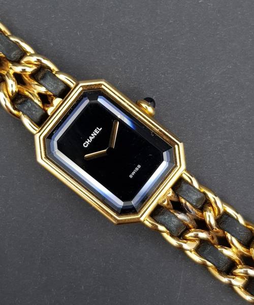 Chanel Première Plated Leather Quartz Ladies Watch Size L Gold Plated Leather Premiere H0001 Mint condition stahl steel X28