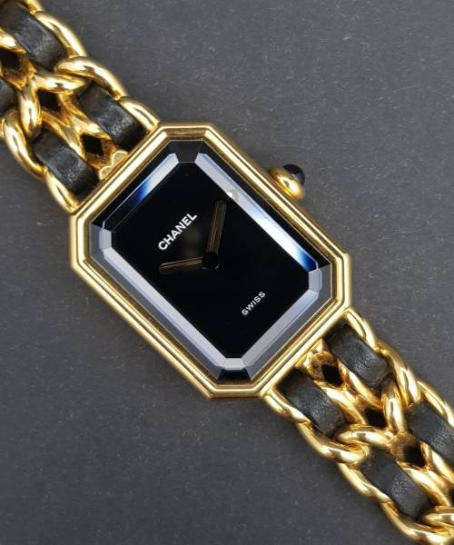 Chanel Première Plated Leather Quartz Ladies Watch Size L Gold Plated Leather Premiere H0001 Mint condition stahl steel X32