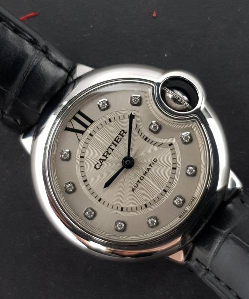 Cartier Ballon Bleu 33mm 3489 33mm Diamond Dial Good condition stahl steel 473Blum02N