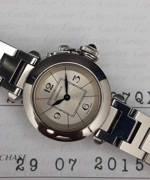 Cartier Pasha Miss Pasha 2973 27mm Full Set Good condition stahl steel 487Blum02