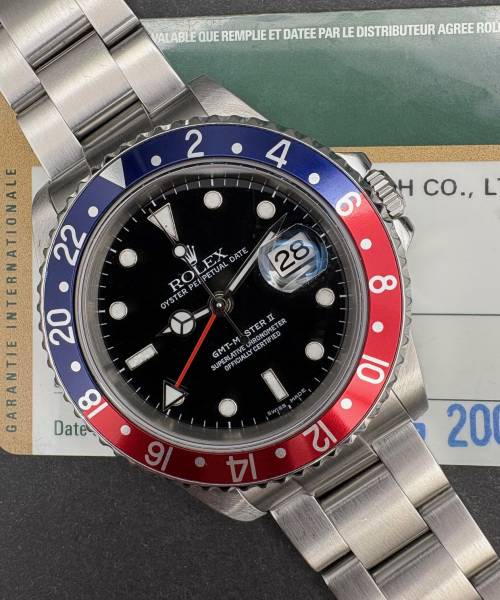 Rolex GMT-Master II Pepsi 16710 Rectangular Dial Card Rolex Good condition Diam1705